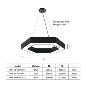 G.W.S LED Wholesale LED Pendant Light Black LED Hexagon Halo Pendant Light 3CCT