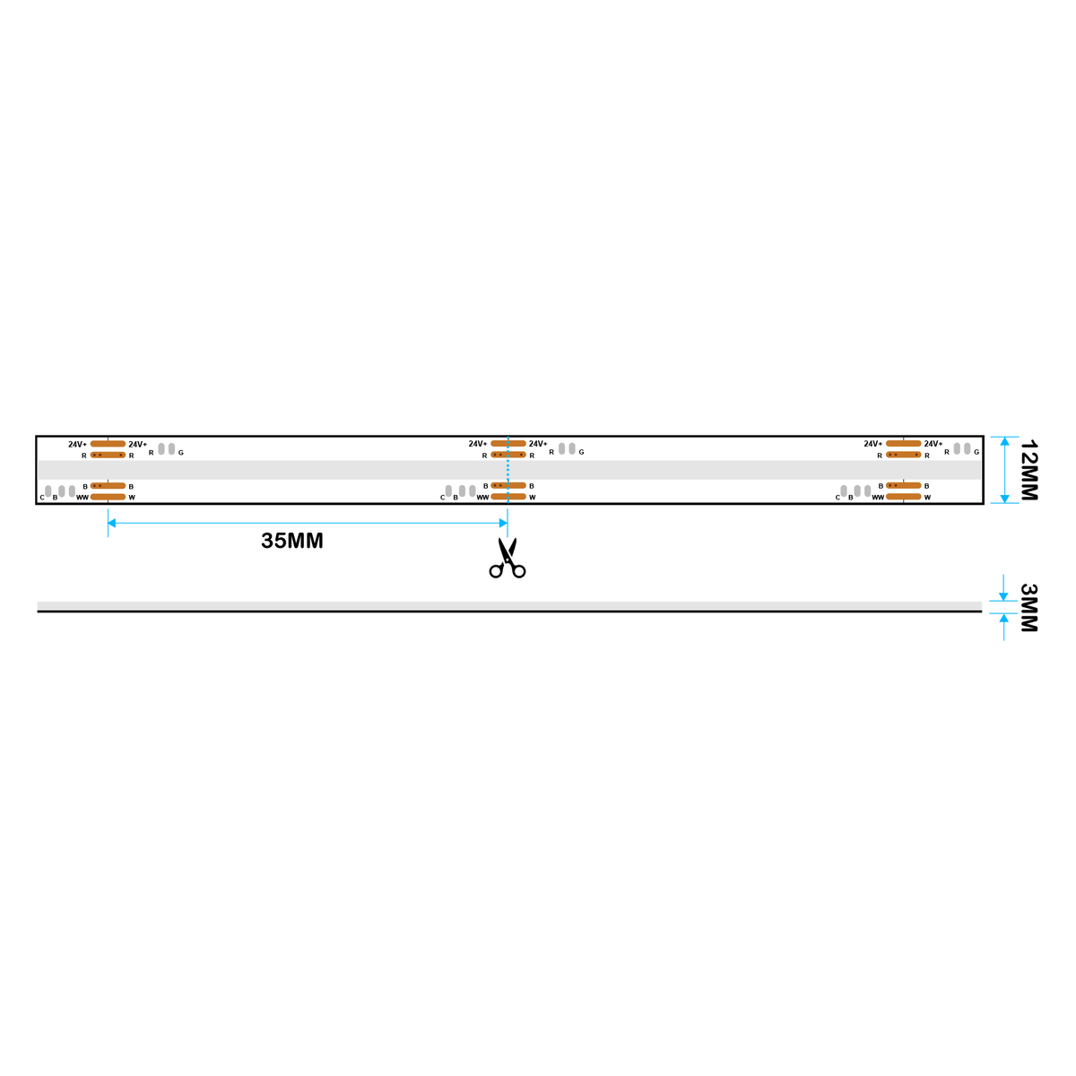 G.W.S LED Wholesale LED Strip Lights 5M / RGB+CCT LED COB Strip Light Seamless 24V 12mm RGB+CCT