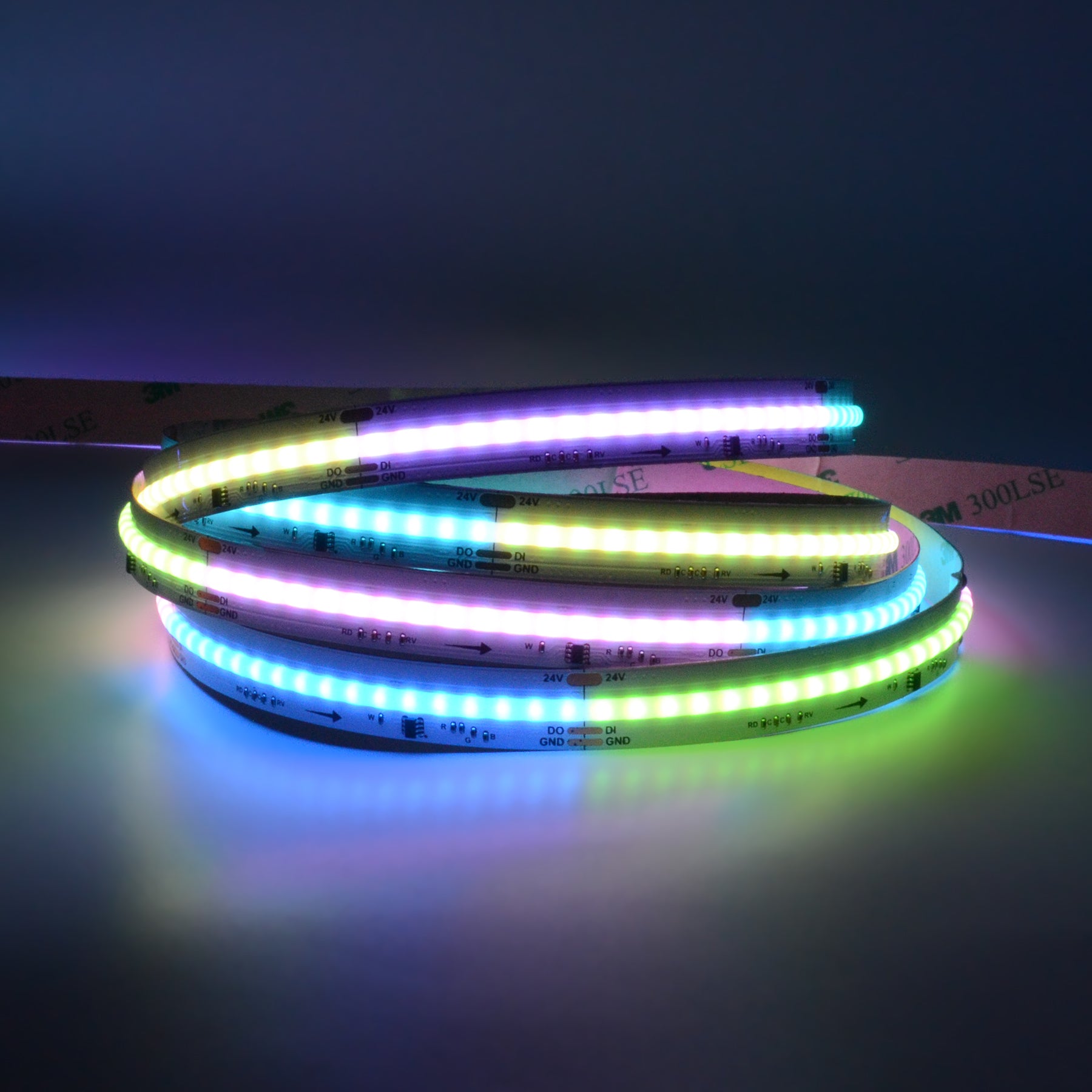 G.W.S LED Wholesale LED Strip Lights 5M / SPI RGBWW LED COB Strip Light, Seamless, 5M Reel, IP20, 24V, 12mm Wide, SPI Digital Pixel RGB+Warm White