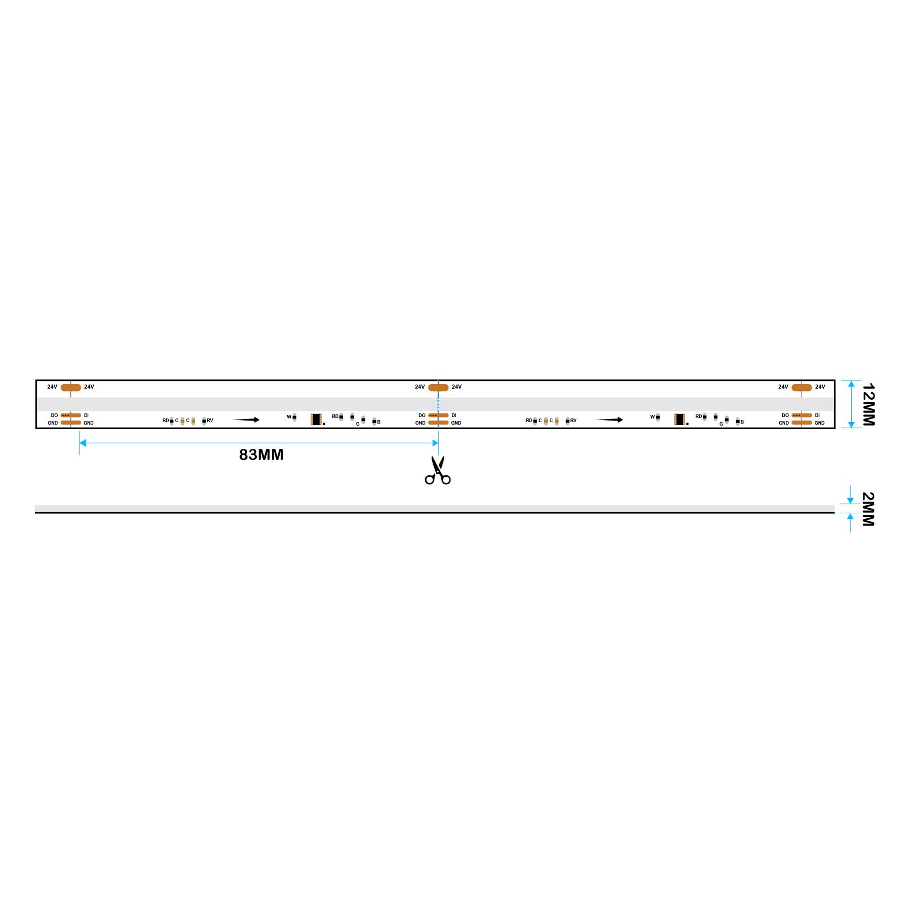 G.W.S LED Wholesale LED Strip Lights 5M / SPI RGBWW LED COB Strip Light, Seamless, 5M Reel, IP20, 24V, 12mm Wide, SPI Digital Pixel RGB+Warm White