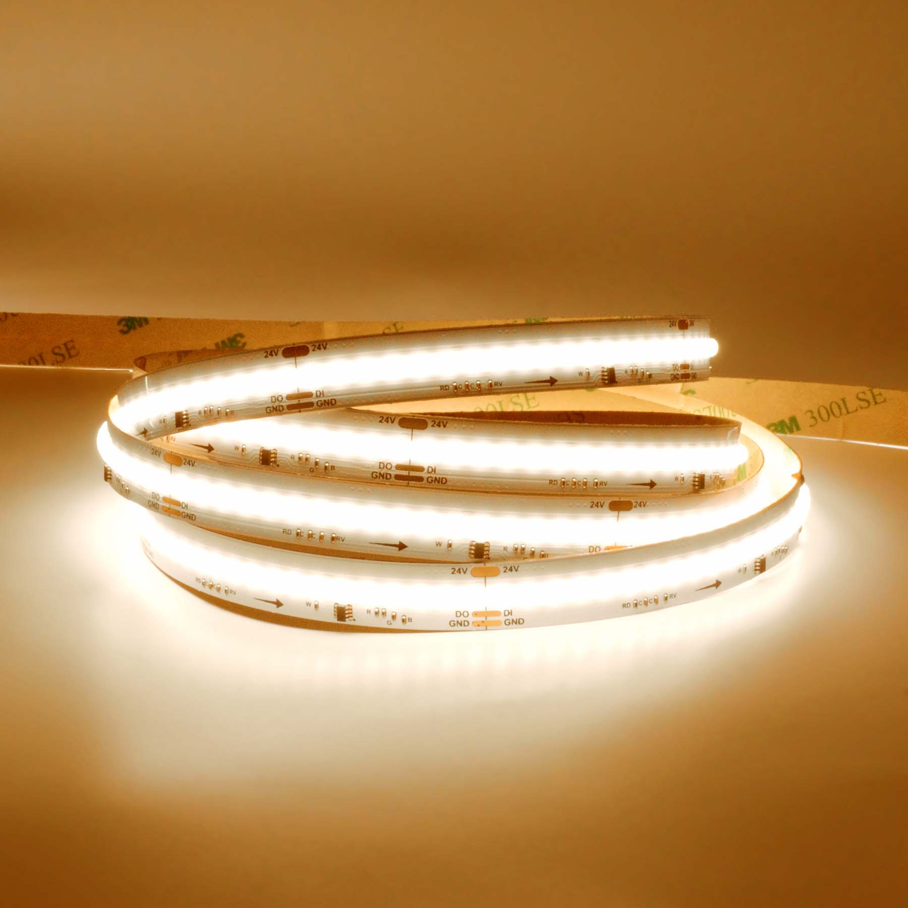 G.W.S LED Wholesale LED Strip Lights 5M / SPI RGBWW LED COB Strip Light, Seamless, 5M Reel, IP20, 24V, 12mm Wide, SPI Digital Pixel RGB+Warm White