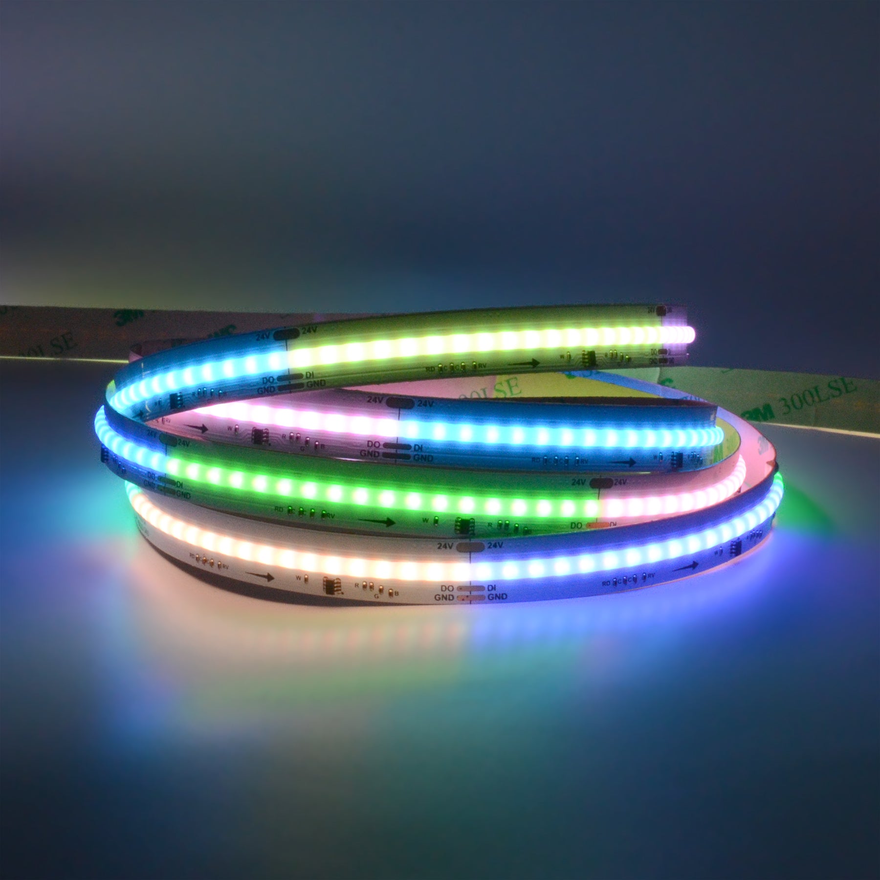 G.W.S LED Wholesale LED Strip Lights 5M / SPI RGBWW LED COB Strip Light, Seamless, 5M Reel, IP20, 24V, 12mm Wide, SPI Digital Pixel RGB+Warm White