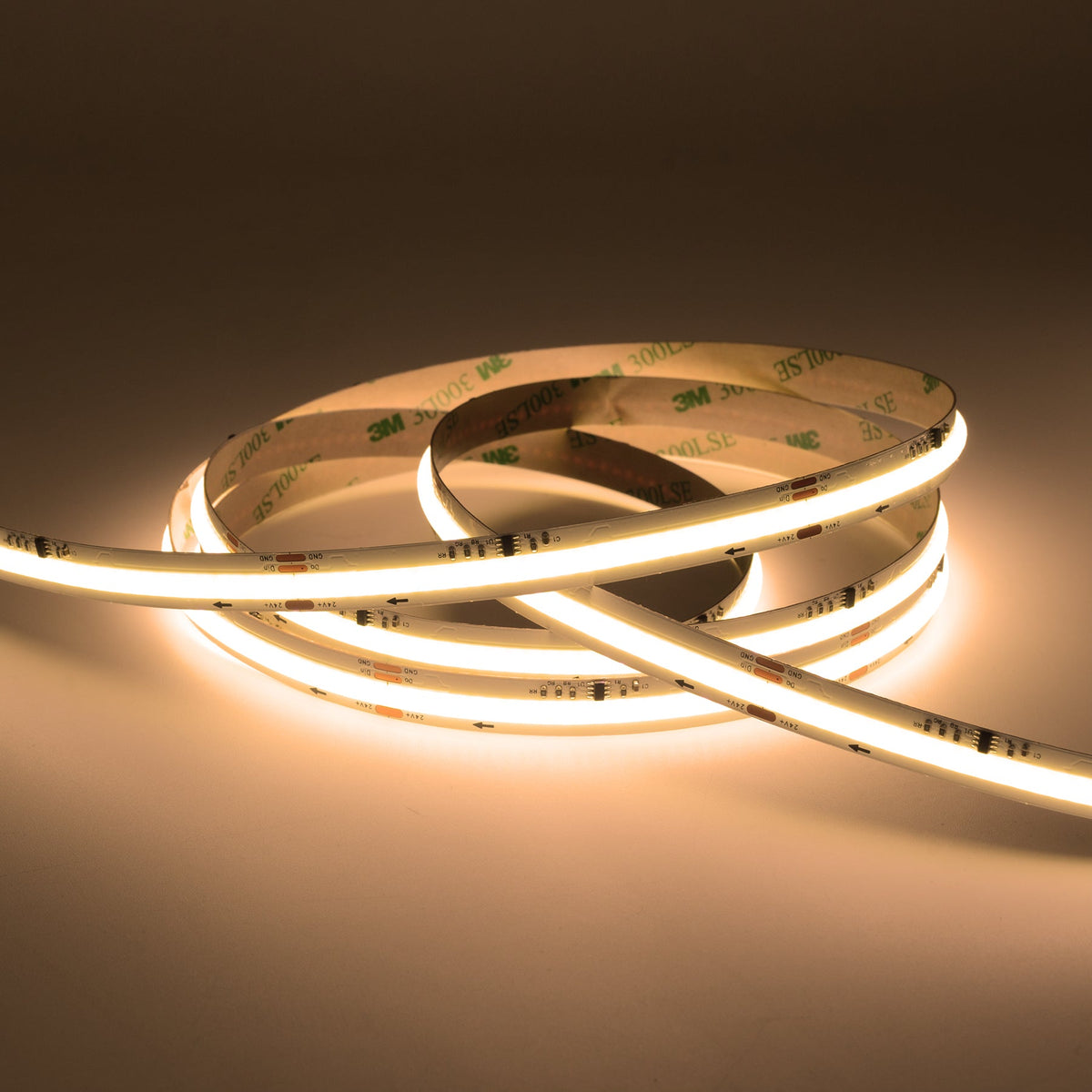 G.W.S LED Wholesale LED Strip Lights 5M / Warm White (3000K) LED COB Strip Light, Seamless, 5M Reel, IP20, 24V, 10mm Wide, Running Water
