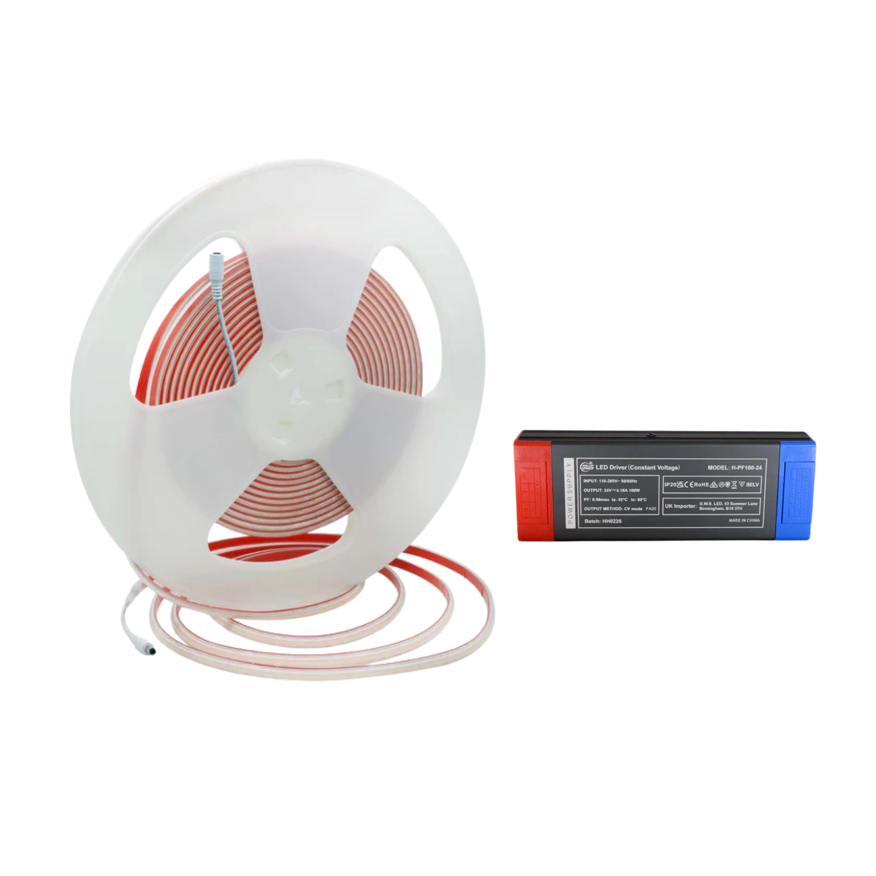 G.W.S LED Wholesale LED Strip Lights Full Kit (With Non-Waterproof Hard Wiring Driver) / IP65 (Waterproof) / Extra Warm White (2700K) LED COB Strip Light, Seamless, 10M Reel, IP20/IP65, 24V, 1cm/Cut