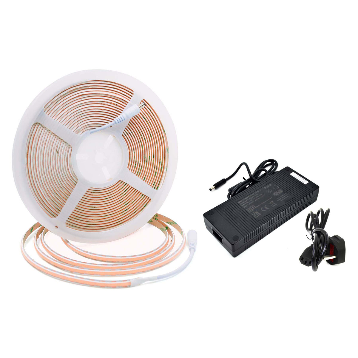 G.W.S LED Wholesale LED Strip Lights Full Kit (With Plug & Play Driver) / IP20 (Non-Waterproof) / Extra Warm White (2700K) LED COB Strip Light, Seamless, 10M Reel, IP20/IP65, 24V, 8mm/10mm Wide