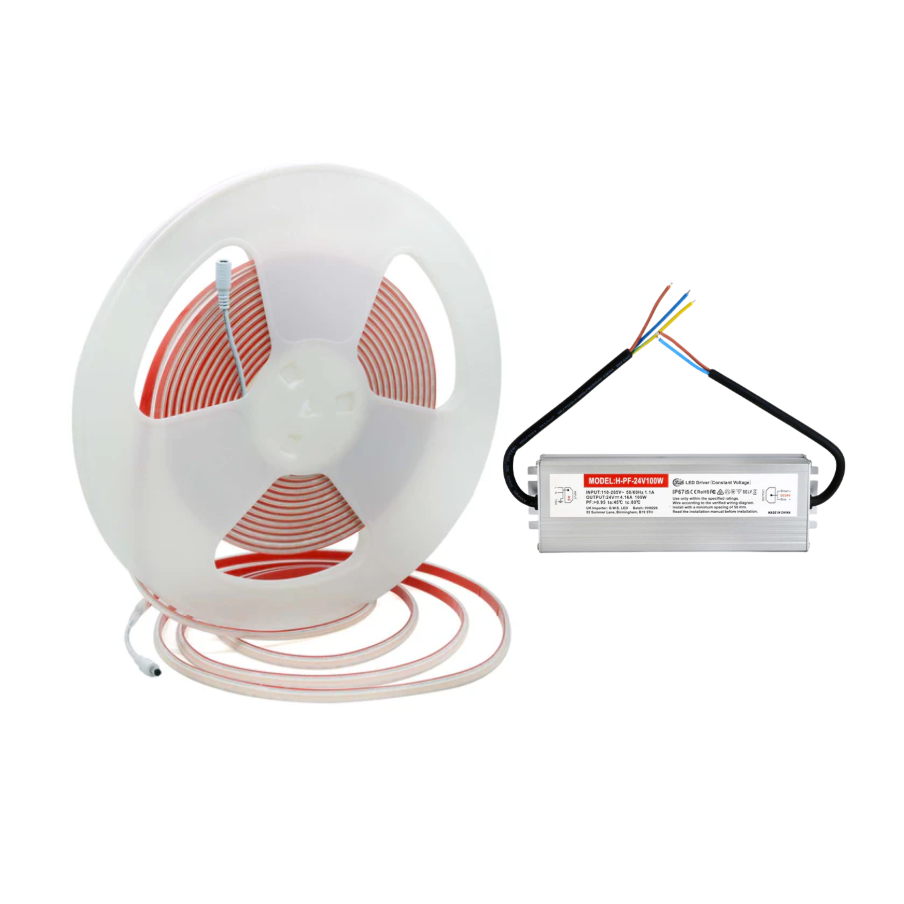 G.W.S LED Wholesale LED Strip Lights Full Kit (With Waterproof Hard Wiring Driver) / IP65 (Waterproof) / Extra Warm White (2700K) LED COB Strip Light, Seamless, 10M Reel, IP20/IP65, 24V, 1cm/Cut