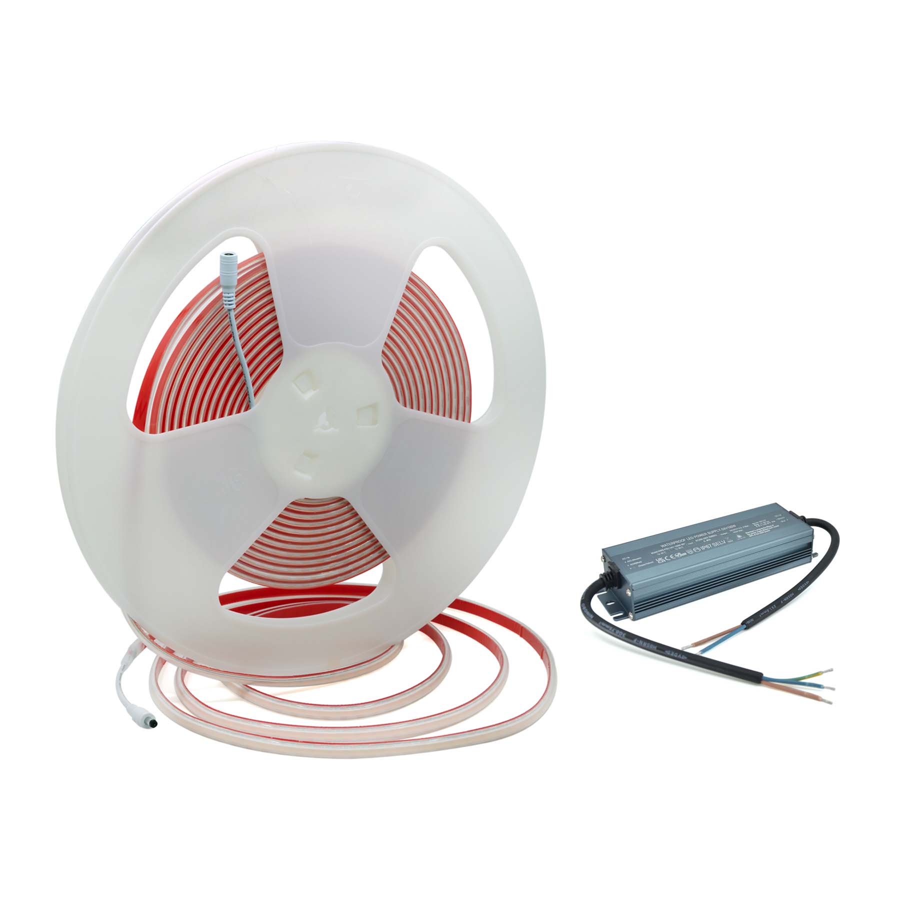 G.W.S LED Wholesale LED Strip Lights Full Kit (With Waterproof Hard Wiring Driver) / IP65 (Waterproof) / Extra Warm White (2700K) LED COB Strip Light, Seamless, 10M Reel, IP20/IP65, 24V, 8mm/10mm Wide