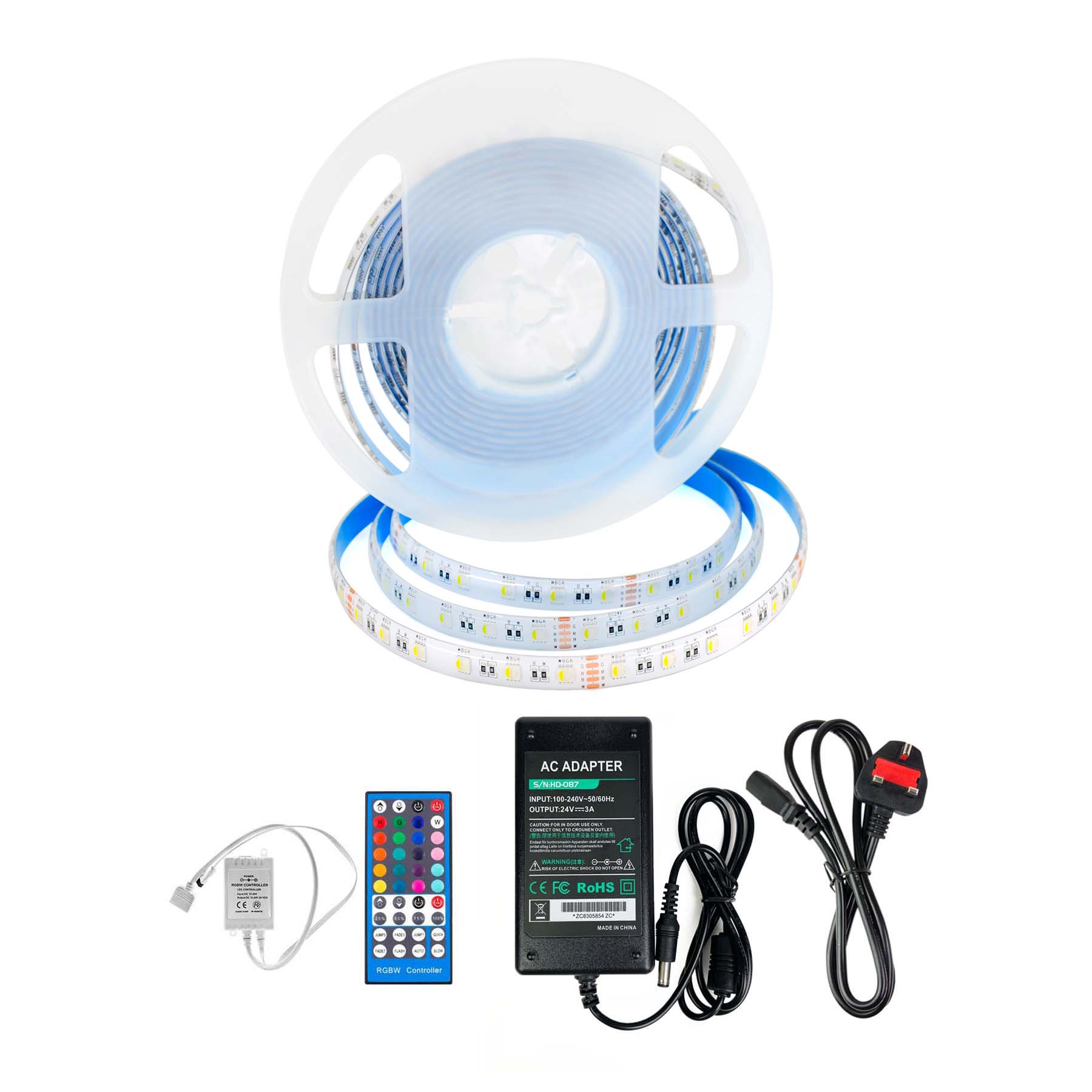 G.W.S LED Wholesale LED Strip Lights LED 5050 Strip Light, 5M Reel, IP44, 24V, 60 LEDs/M, RGB+White