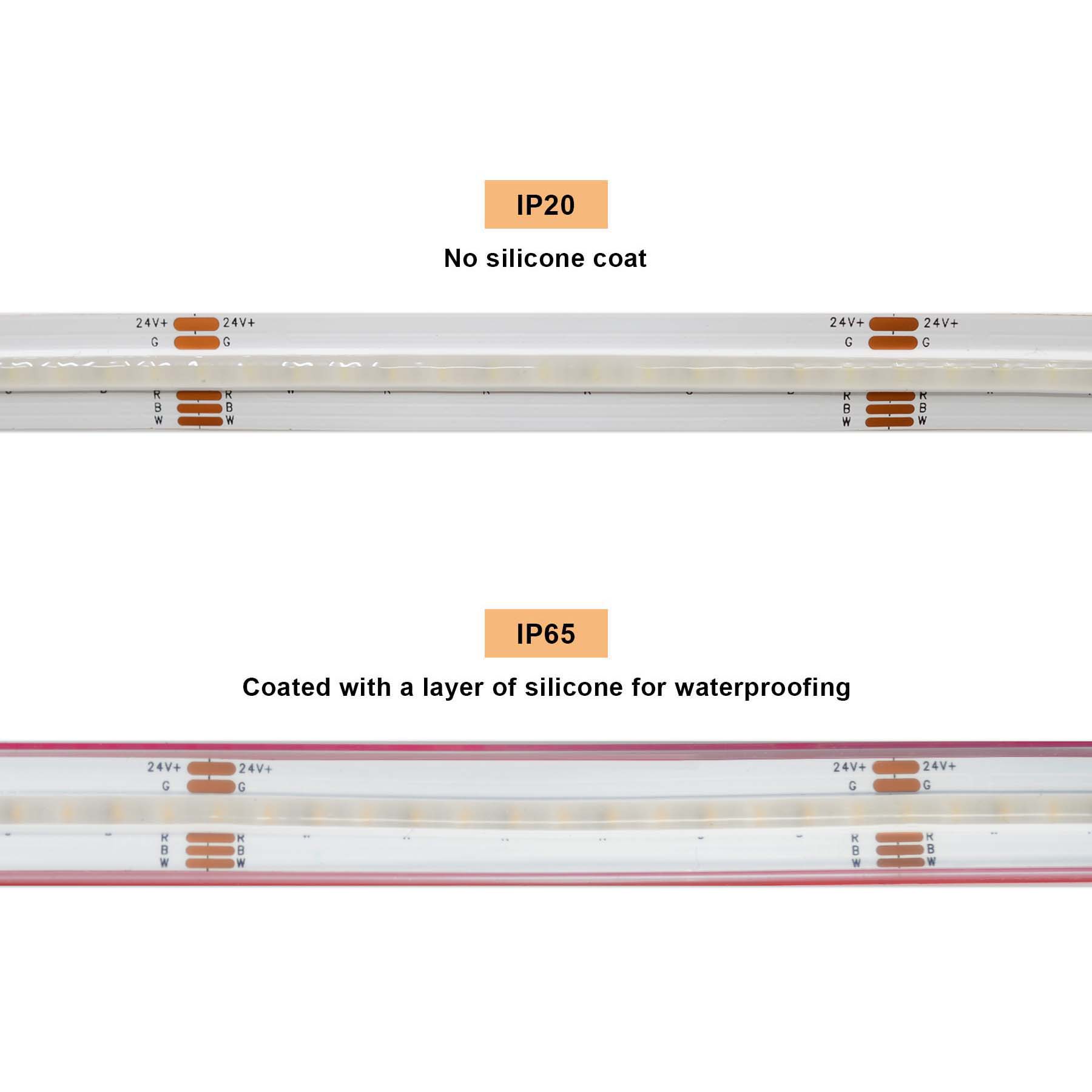 G.W.S LED Wholesale LED Strip Lights LED COB Strip Light, Seamless, 5M Reel, IP20/IP67, 24V, 12mm/14mm Wide, RGB+White