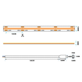 G.W.S LED Wholesale Ltd. LED Strip Lights Hard Wiring LED COB AC Strip Light, Seamless, IP65, 220V-240V, 10mm Wide, 10cm/Cut
