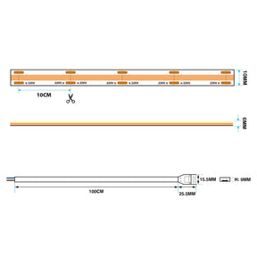 G.W.S LED Wholesale Ltd. LED Strip Lights Hard Wiring LED COB AC Strip Light, Seamless, IP65, 220V-240V, 10mm Wide, 10cm/Cut