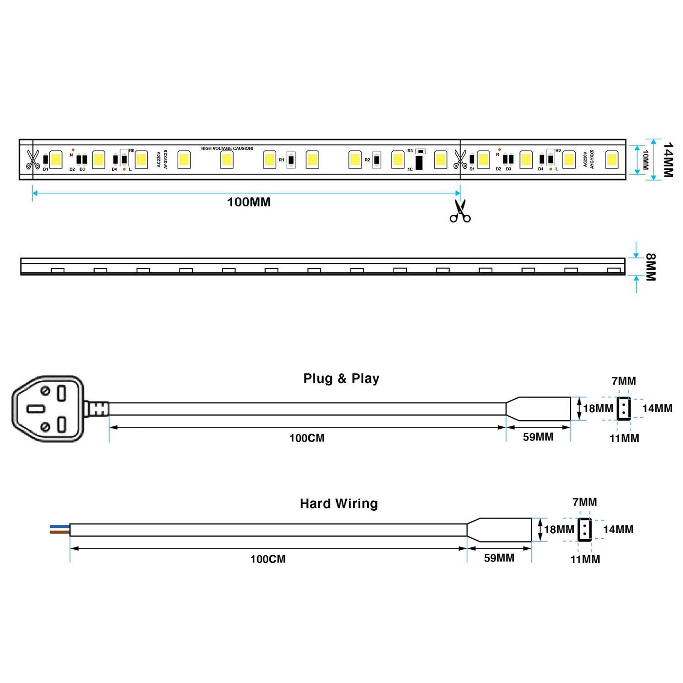LED 2835 AC Strip Light, IP65, 220V-240V