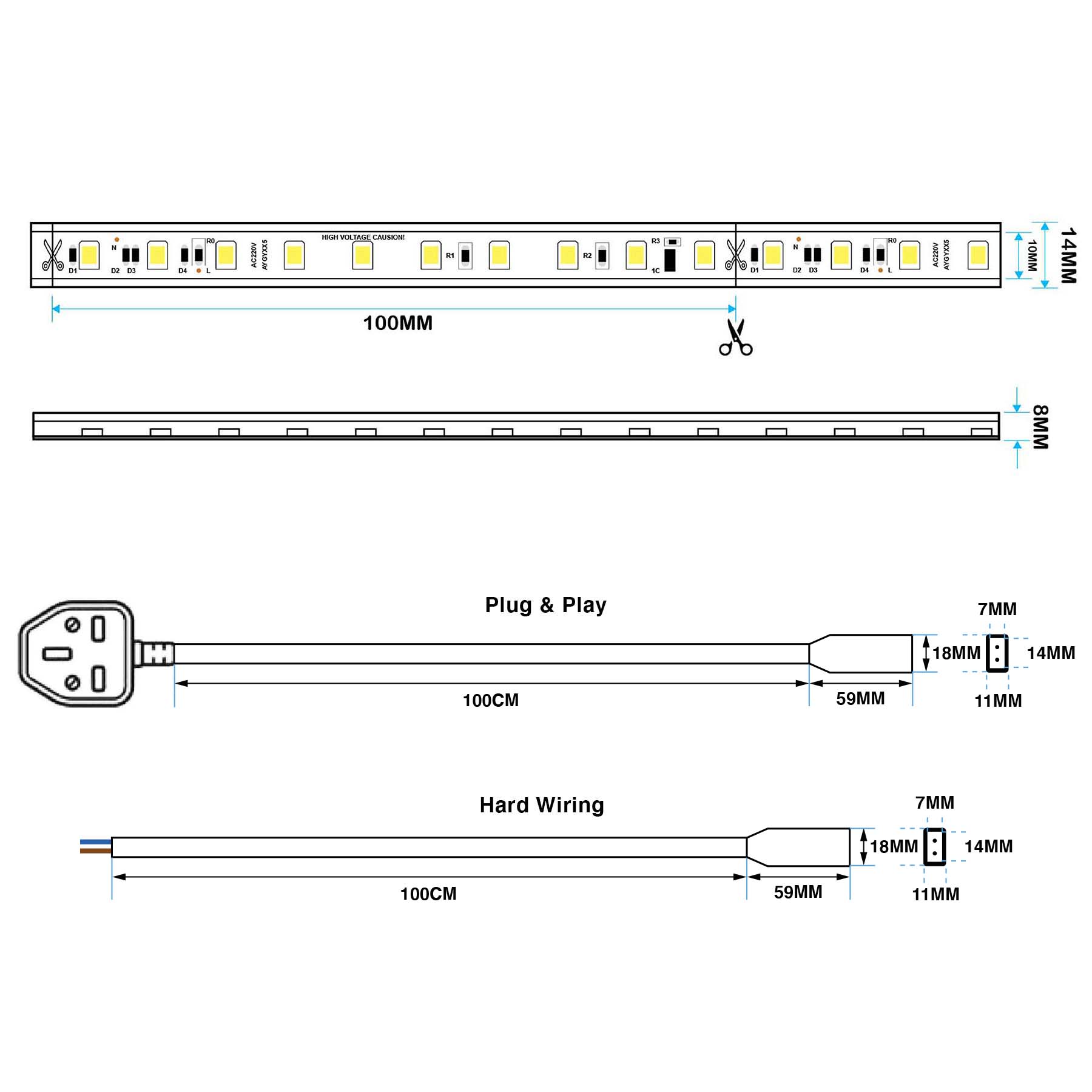 G.W.S LED Wholesale Ltd. LED Strip Lights LED 2835 AC Strip Light, IP65, 220V-240V