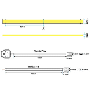 G.W.S LED Wholesale Ltd. LED Strip Lights LED COB AC Strip Light, Seamless, IP65, 220V-240V, 10mm Wide, 10cm/Cut