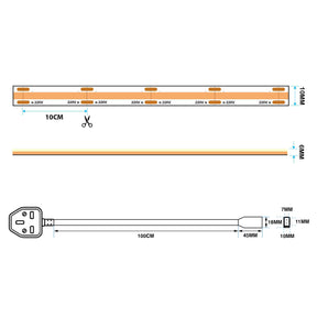 G.W.S LED Wholesale Ltd. LED Strip Lights Plug & Play LED COB AC Strip Light, Seamless, IP65, 220V-240V, 10mm Wide, 10cm/Cut