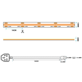 G.W.S LED Wholesale Ltd. LED Strip Lights Plug & Play LED COB AC Strip Light, Seamless, IP65, 220V-240V, 10mm Wide, 10cm/Cut
