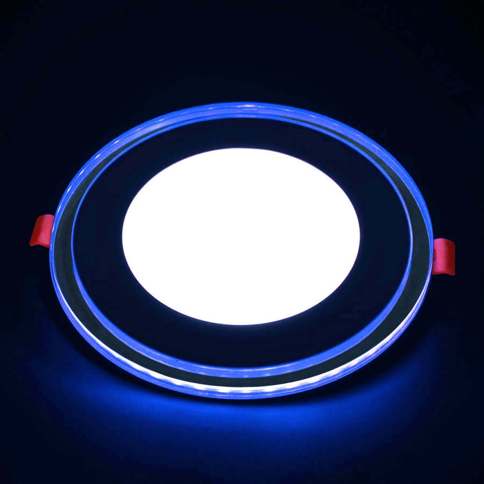 Recessed Round Chrome Mirror Blue Edge Lit LED Panel Light