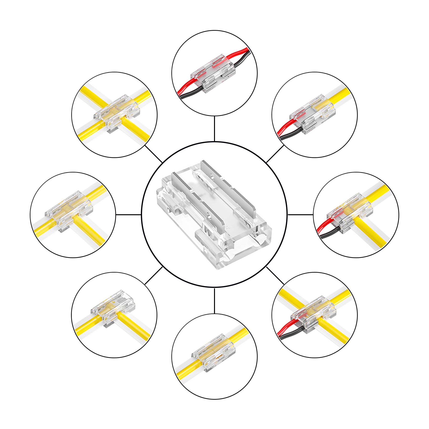 G.W.S LED Wholesale Strip Connectors 8-In-1 Beetle Clip Solderless Connector for Single Colour DC LED Strip Lights