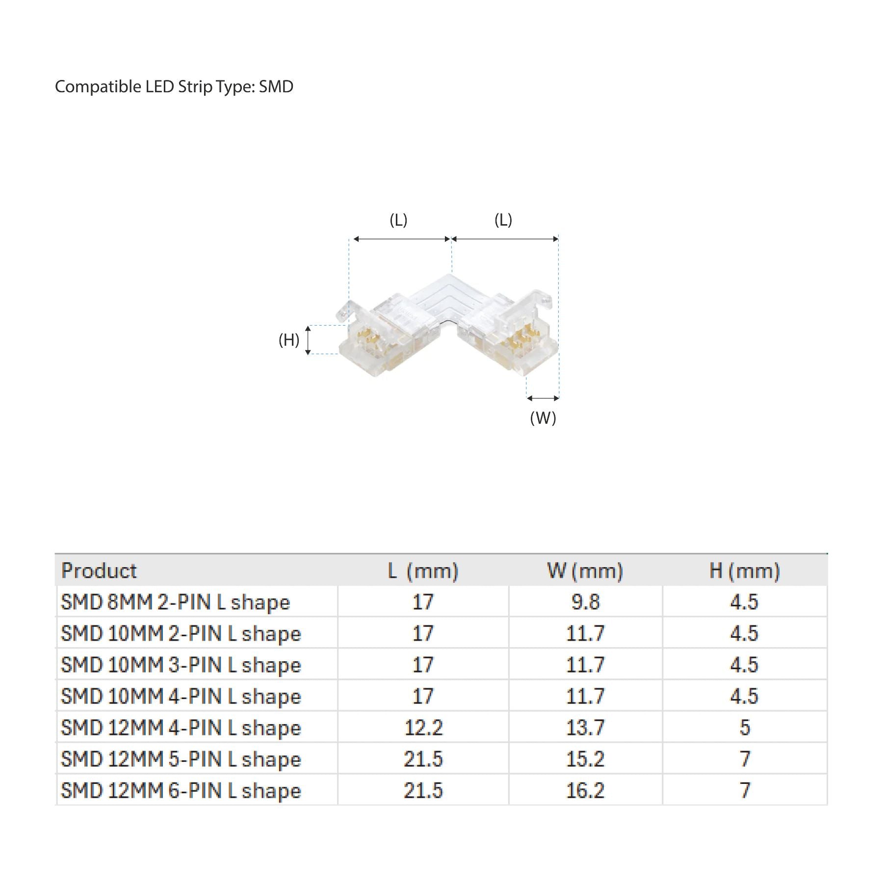G.W.S LED Wholesale Strip Connectors Quick Fit Solderless L Shape Corner Connector For DC LED Strip Lights
