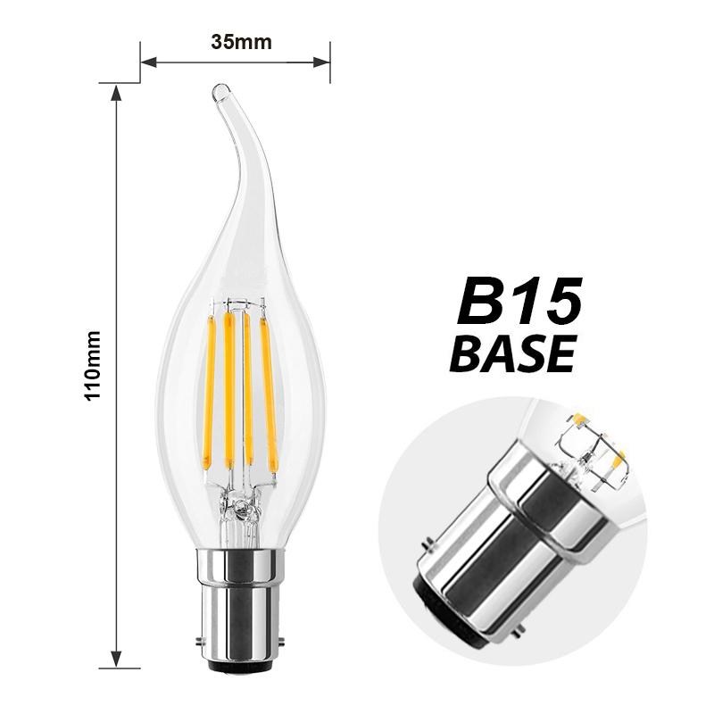G.W.S LED Wholesale Filament LED Bulbs Vintage Style Dimmable B15 4W LED Filament Flame Tip Candle Light Bulb