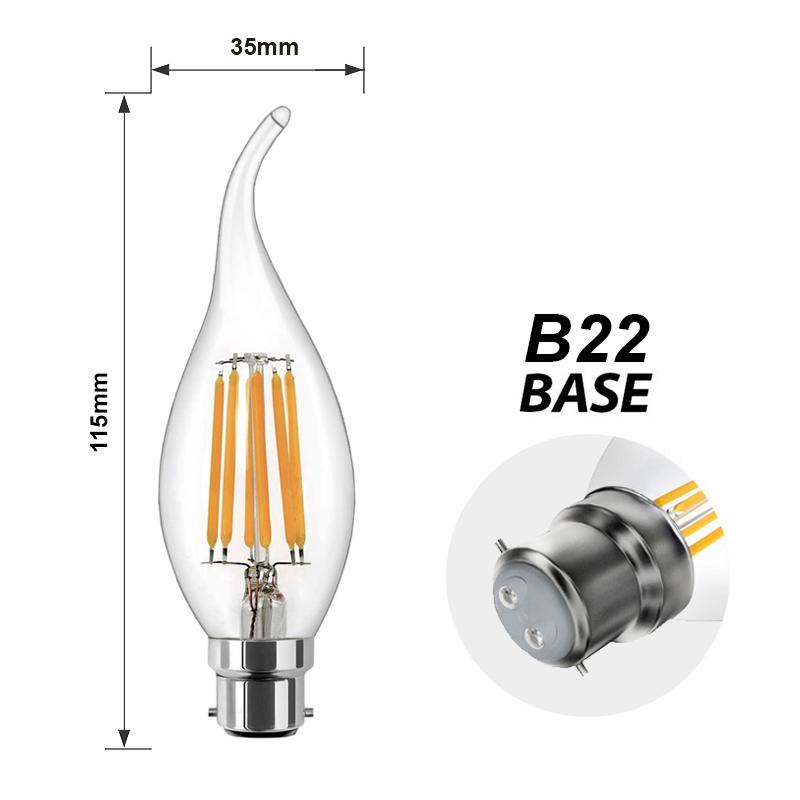 G.W.S LED Wholesale Filament LED Bulbs Vintage Style Dimmable B22 6W LED Filament Flame Tip Candle Light Bulb