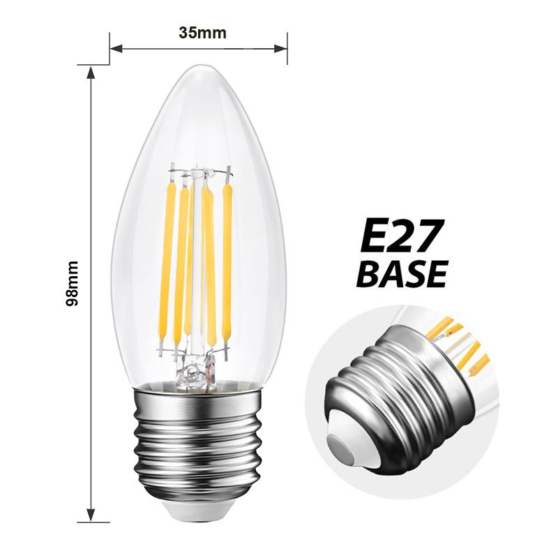 G.W.S LED Wholesale Filament LED Bulbs Vintage Style Dimmable E27 6W LED Filament Candle Light Bulb