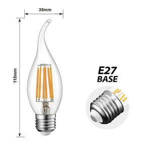 G.W.S LED Wholesale Filament LED Bulbs Vintage Style Dimmable E27 6W LED Filament Flame Tip Candle Light Bulb