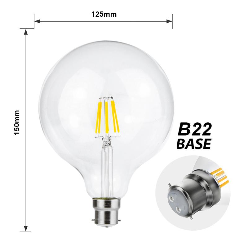 G.W.S LED Wholesale Filament LED Bulbs Vintage Style Dimmable G125 B22 8W LED Filament Globe Light Bulb