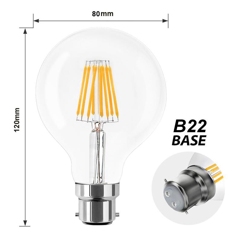 G.W.S LED Wholesale Filament LED Bulbs Vintage Style Dimmable G80 B22 8W LED Filament Globe Light Bulb