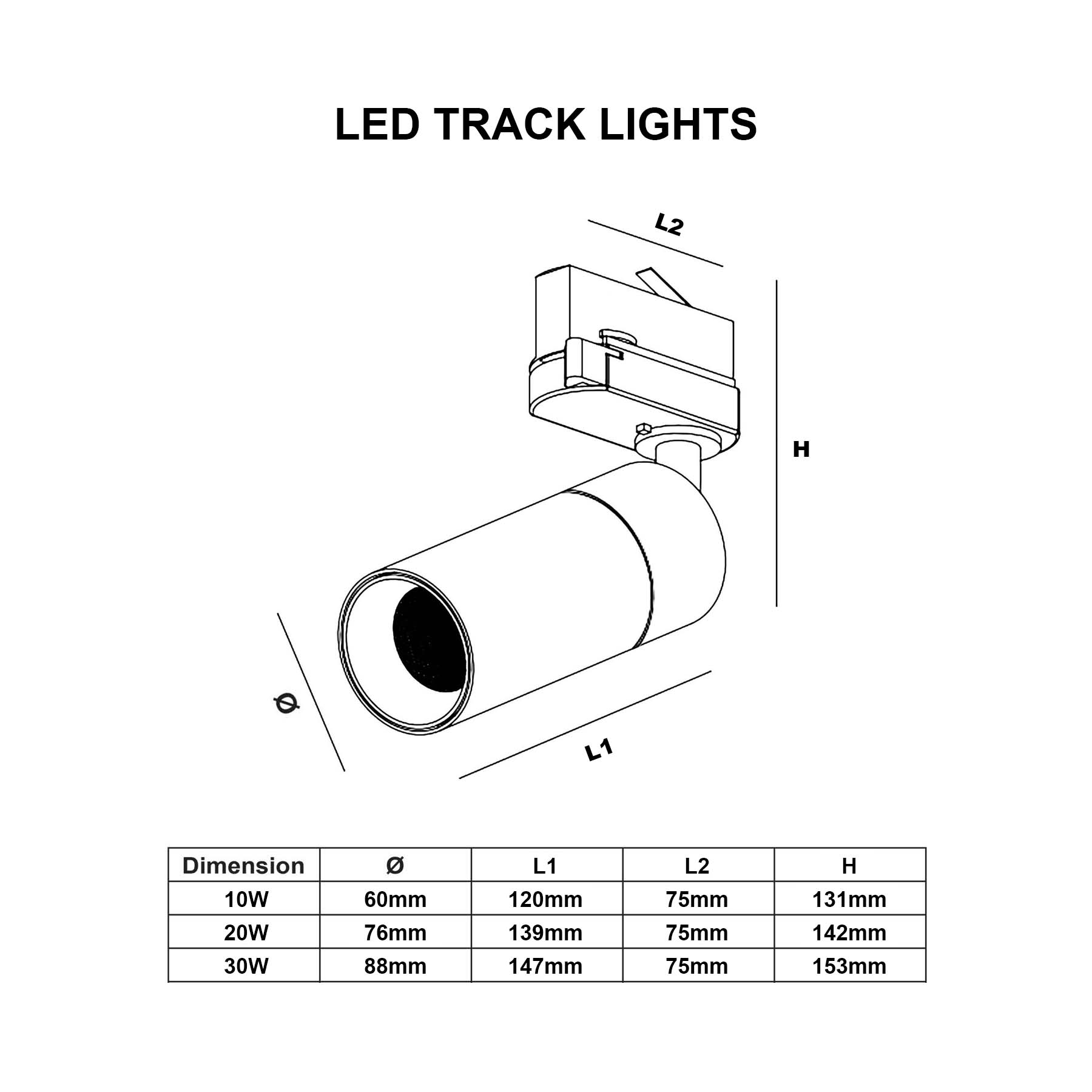 G.W.S LED Wholesale Ltd. Black Dimmable LED Track Spotlight CCT