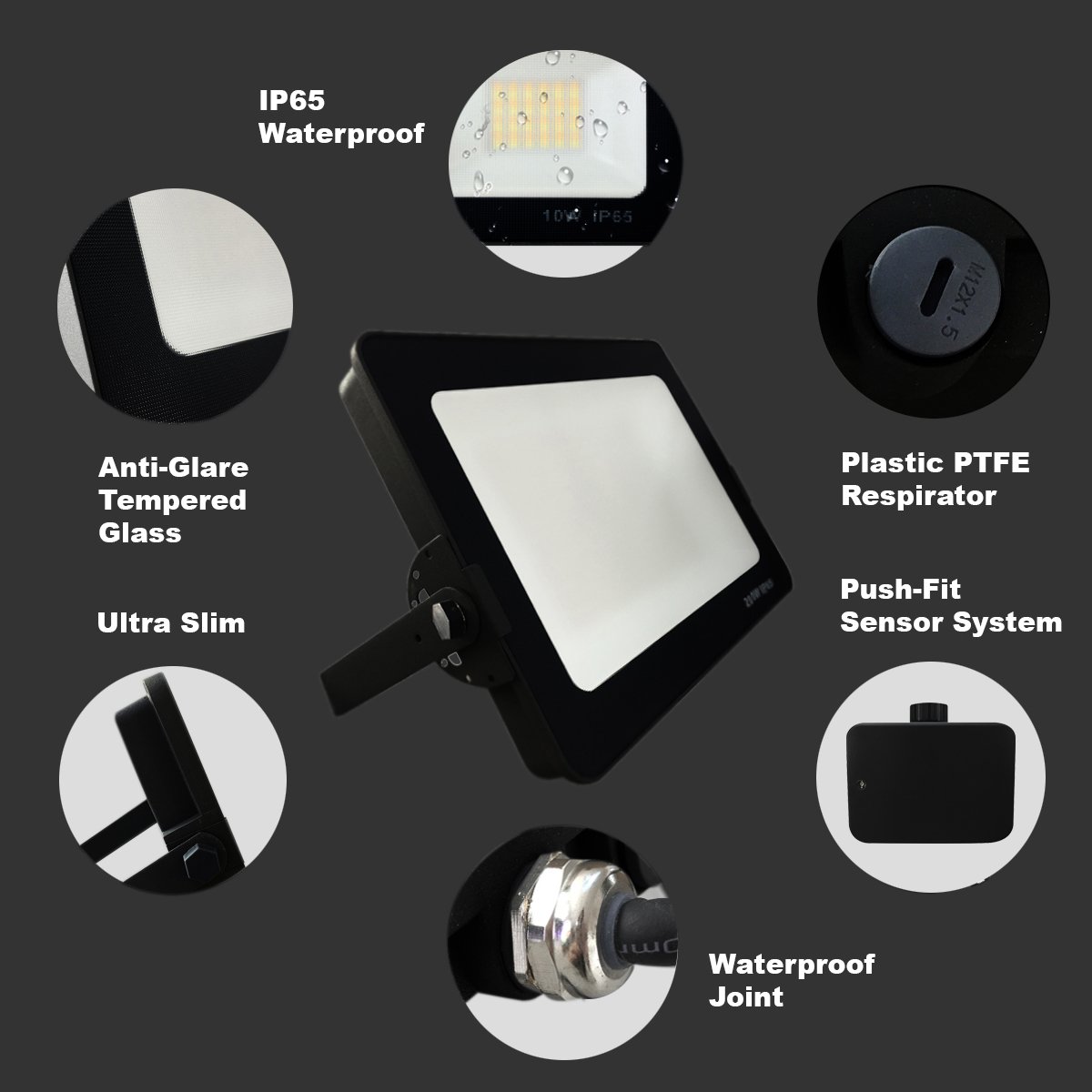 G.W.S LED Wholesale Ltd. Infinity LED Floodlight Infinity Black Casing Tri-Colour LED Flood Light With Dusk Till Dawn Sensor