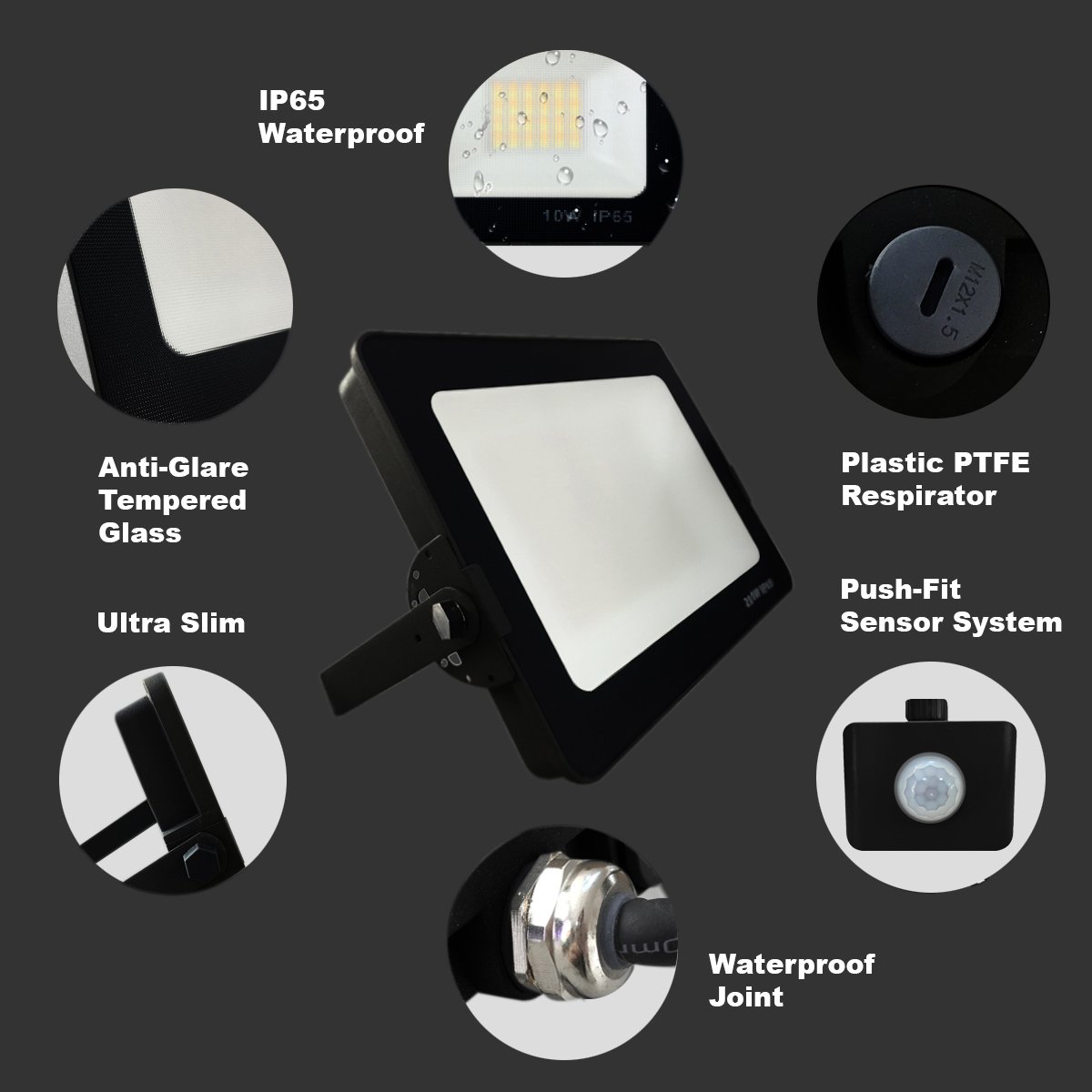 G.W.S LED Wholesale Ltd. Infinity LED Floodlight Infinity Black Casing Tri-Colour LED Flood Light With PIR Motion Sensor