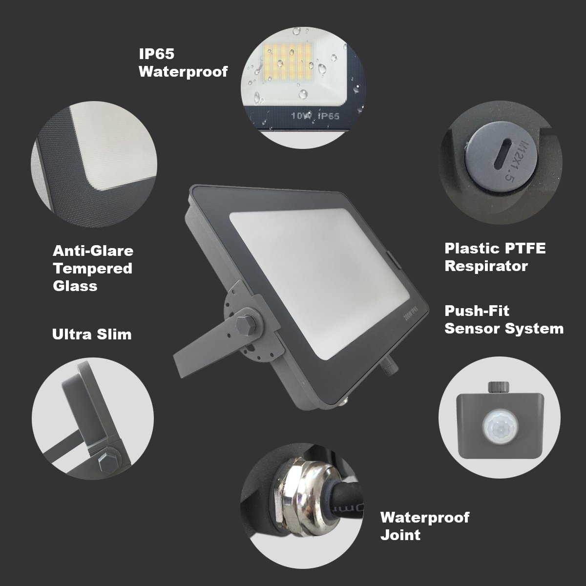 G.W.S LED Wholesale Ltd. Infinity LED Floodlight Infinity Grey Casing Tri-Colour LED Flood Light With PIR Motion Sensor